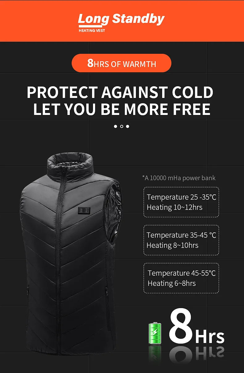 21-Zone Heated Vest – USB Electric Heating Jacket for Men and Women | Graphene Thermal Coat for Winter, Camping and Outdoor Sports
