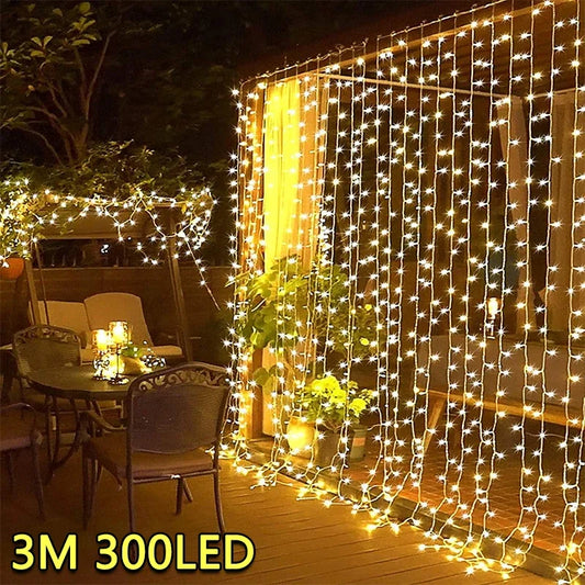 3M LED Curtain Fairy String Lights – 8 Modes USB Powered Waterproof Garland for Christmas, Wedding & Home Decoration