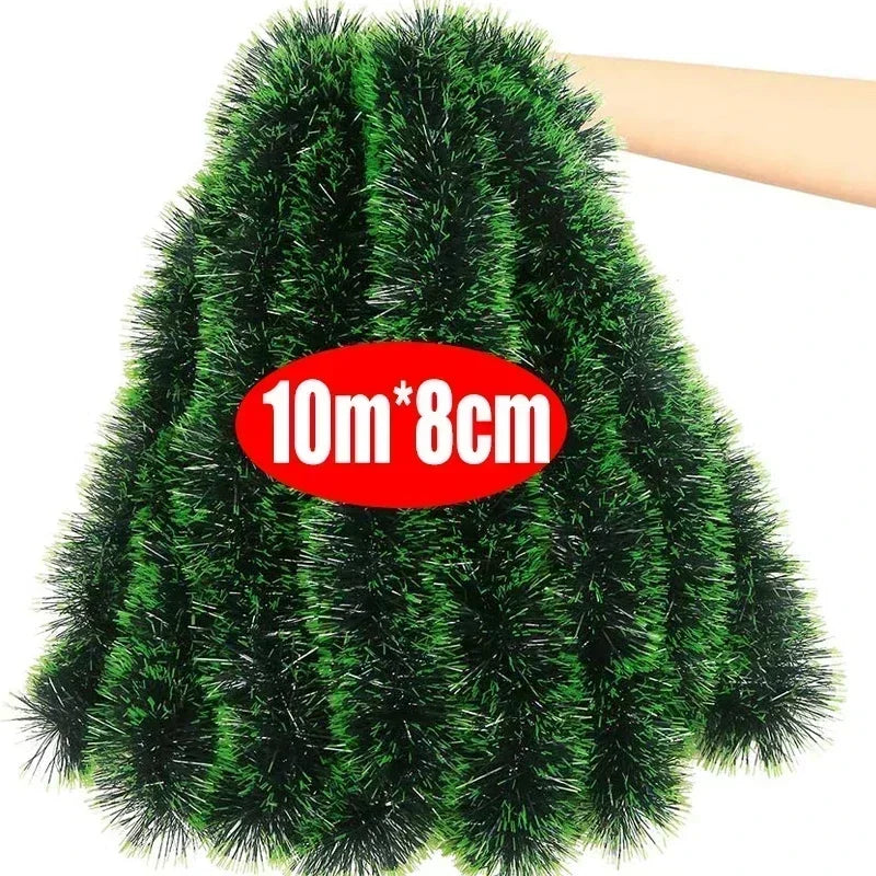 2M Christmas Ribbon Garland – Green PVC Tinsel Cane Ribbon for Tree, Wreath, and Home Holiday Decorations