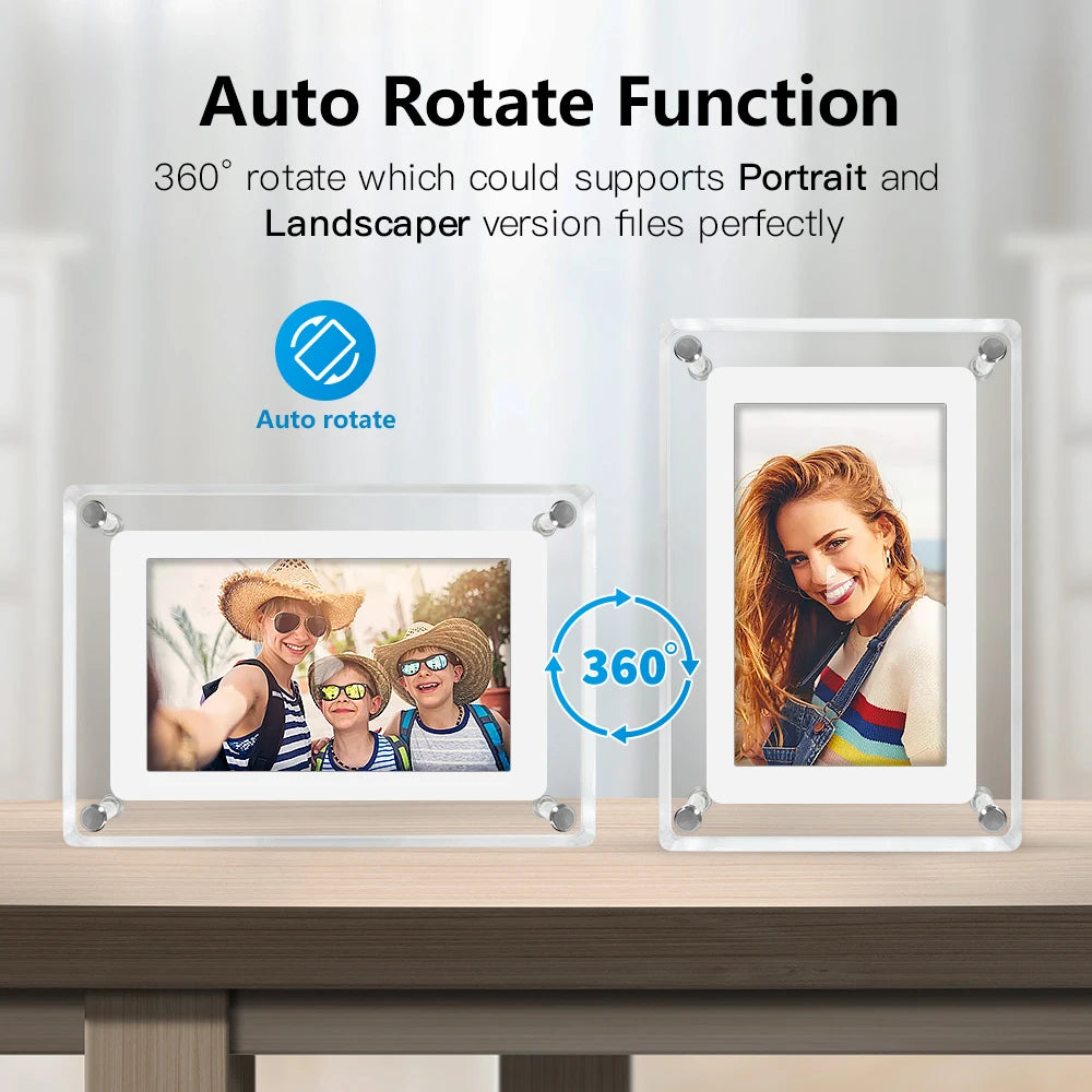 Acrylic Digital Photo Frame – 5 Inch IPS Display, Built-In Battery, 4GB Memory | Portable Digital Picture Frame