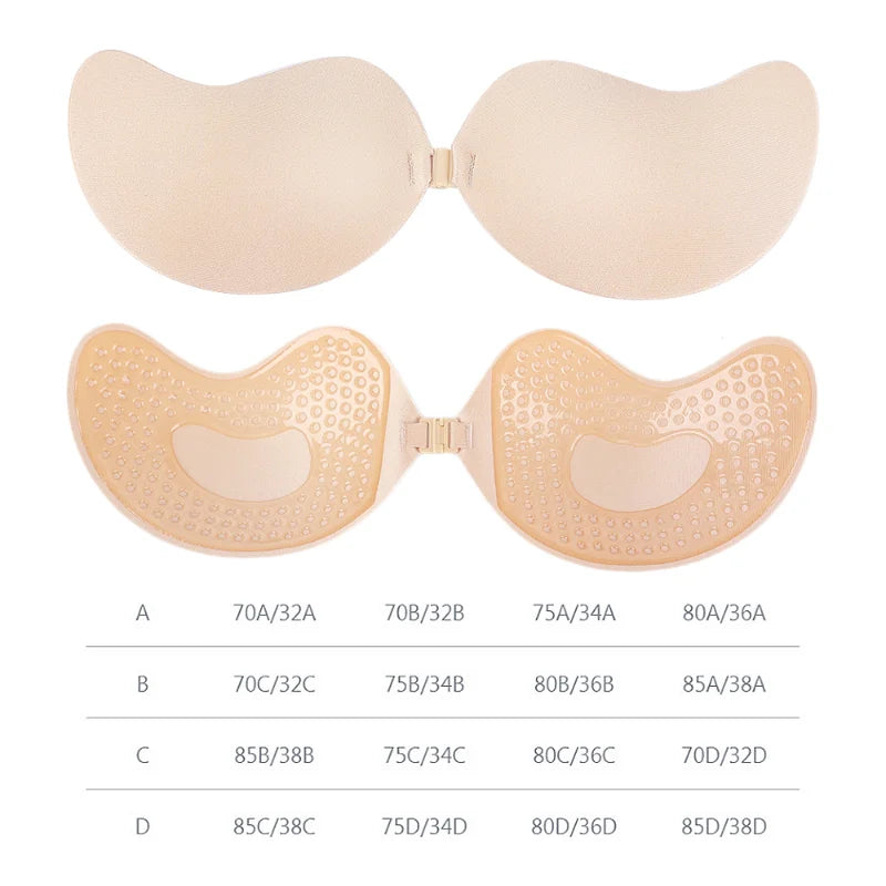 Invisible Push Up Bra – Backless Strapless Self-Adhesive Silicone Bra for Women with Front Closure and Seamless Lift