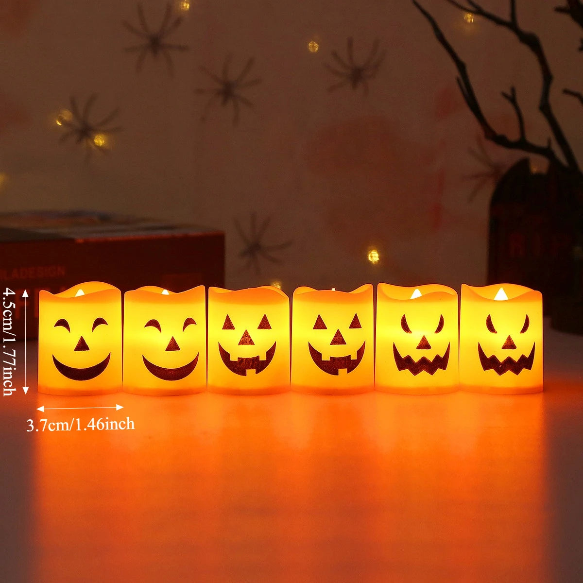 6PCS Halloween LED Candle Lights – Battery Powered Pumpkin, Skull, and Ghost Decorative Lights for Party and Home Décor