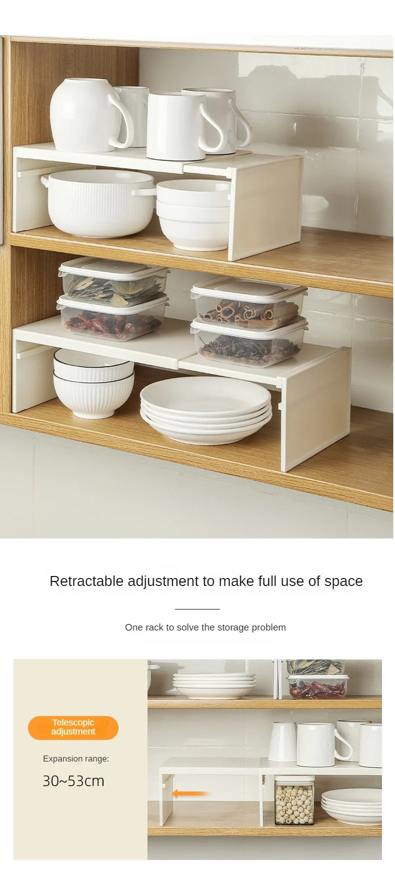 Retractable Kitchen Cabinet Organizer Shelf – Adjustable Spice Rack and Multi-Layer Storage Stand