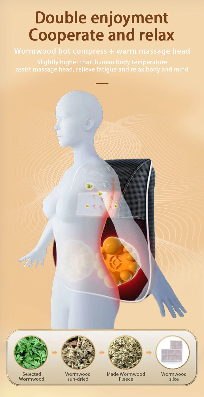 Electric Shiatsu Neck & Back Massager Pillow – Heated Cervical Traction & Vibration Relief for Home, Office & Car