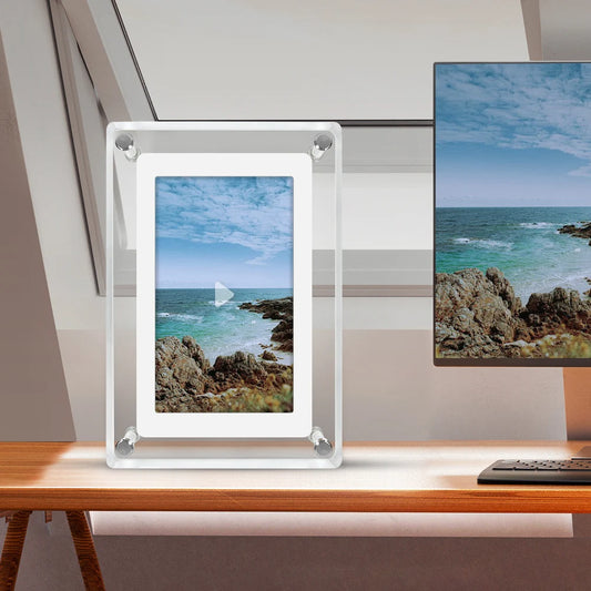 Acrylic Digital Photo Frame – 5 Inch IPS Display, Built-In Battery, 4GB Memory | Portable Digital Picture Frame