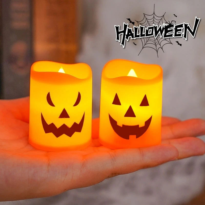 6PCS Halloween LED Candle Lights – Battery Powered Pumpkin, Skull, and Ghost Decorative Lights for Party and Home Décor