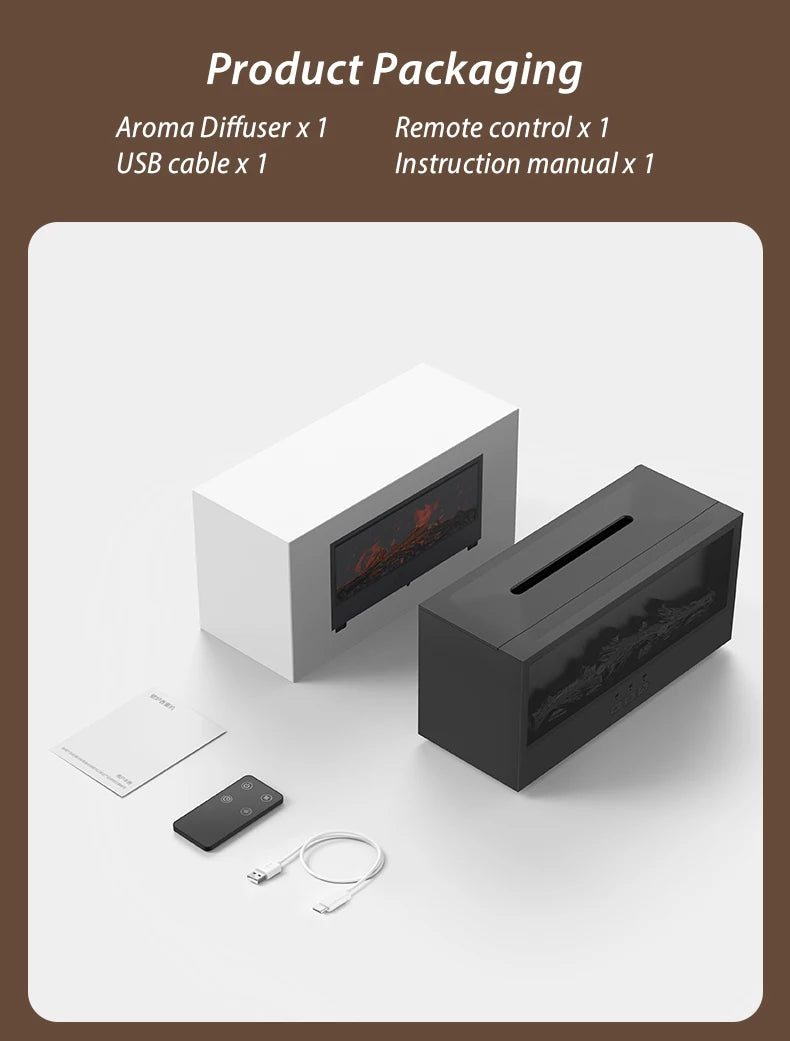 Fireplace Flame Aroma Diffuser – Essential Oil Humidifier with Remote & Colorful Ambient Lights (150ml)