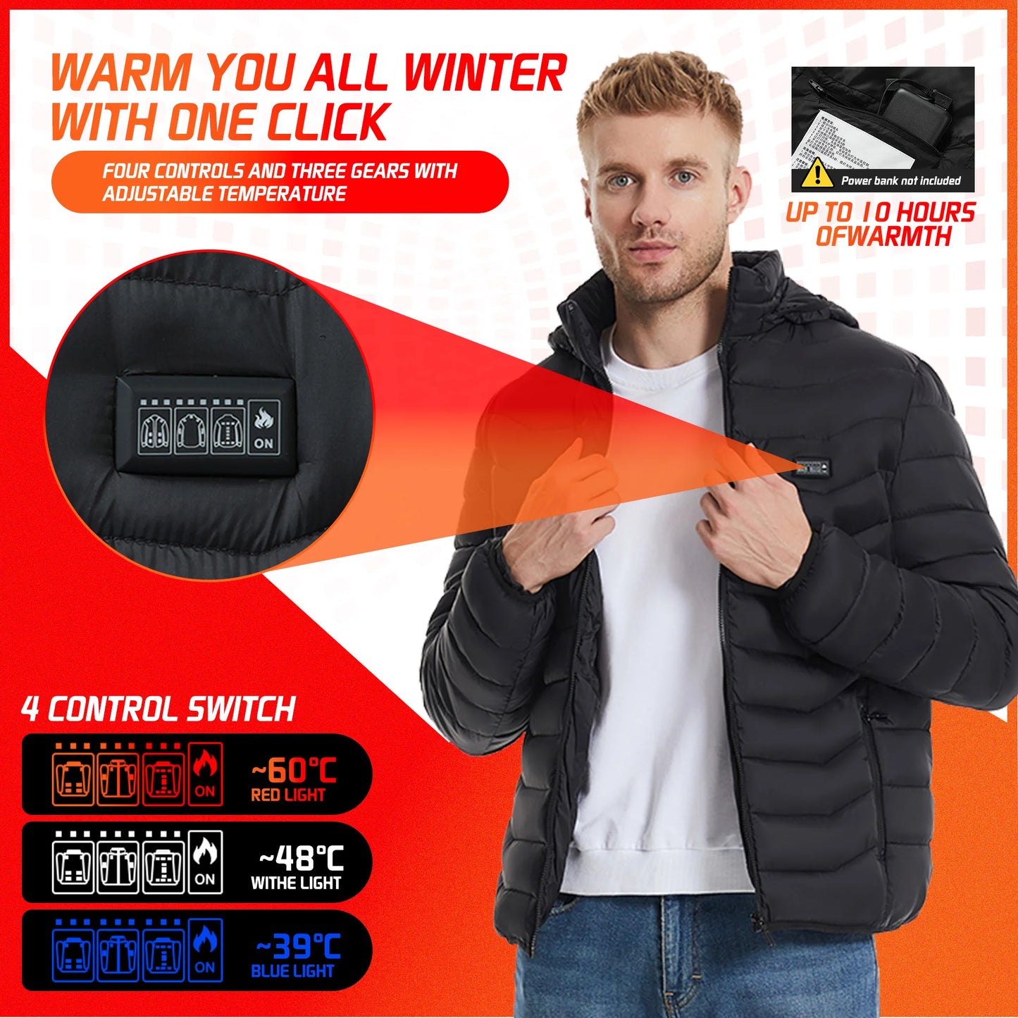 TODWARM 21-Zone Heated Jacket – USB Electric Heating Motorcycle and Winter Jacket for Men and Women | Thermal Graphene Coat
