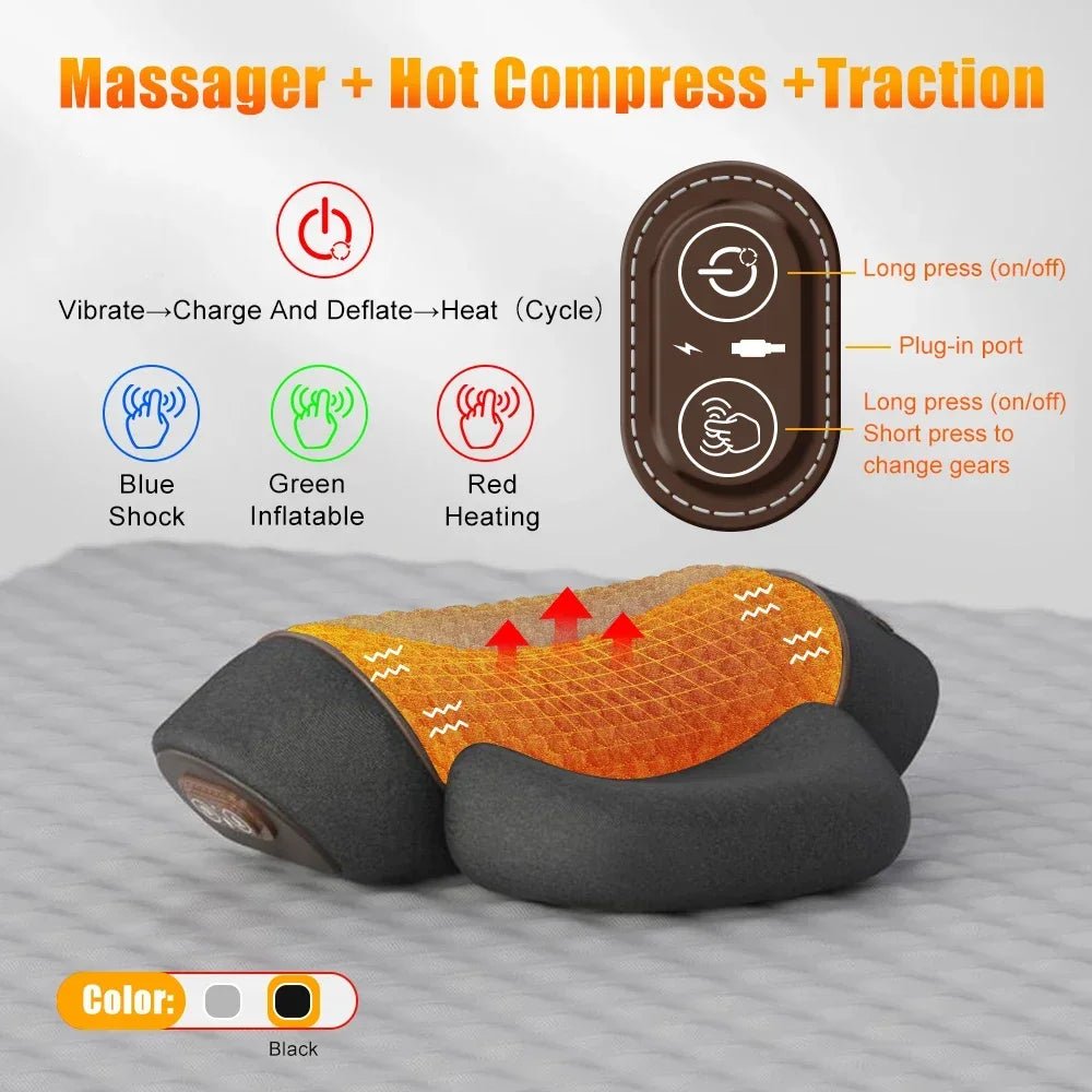 Electric Neck Massager Pillow – Cervical Traction, Hot Compress & Vibration Therapy for Neck, Shoulder and Back Relief