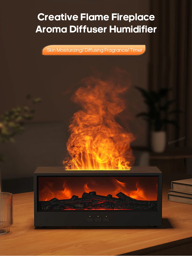 Fireplace Flame Aroma Diffuser – Essential Oil Humidifier with Remote & Colorful Ambient Lights (150ml)
