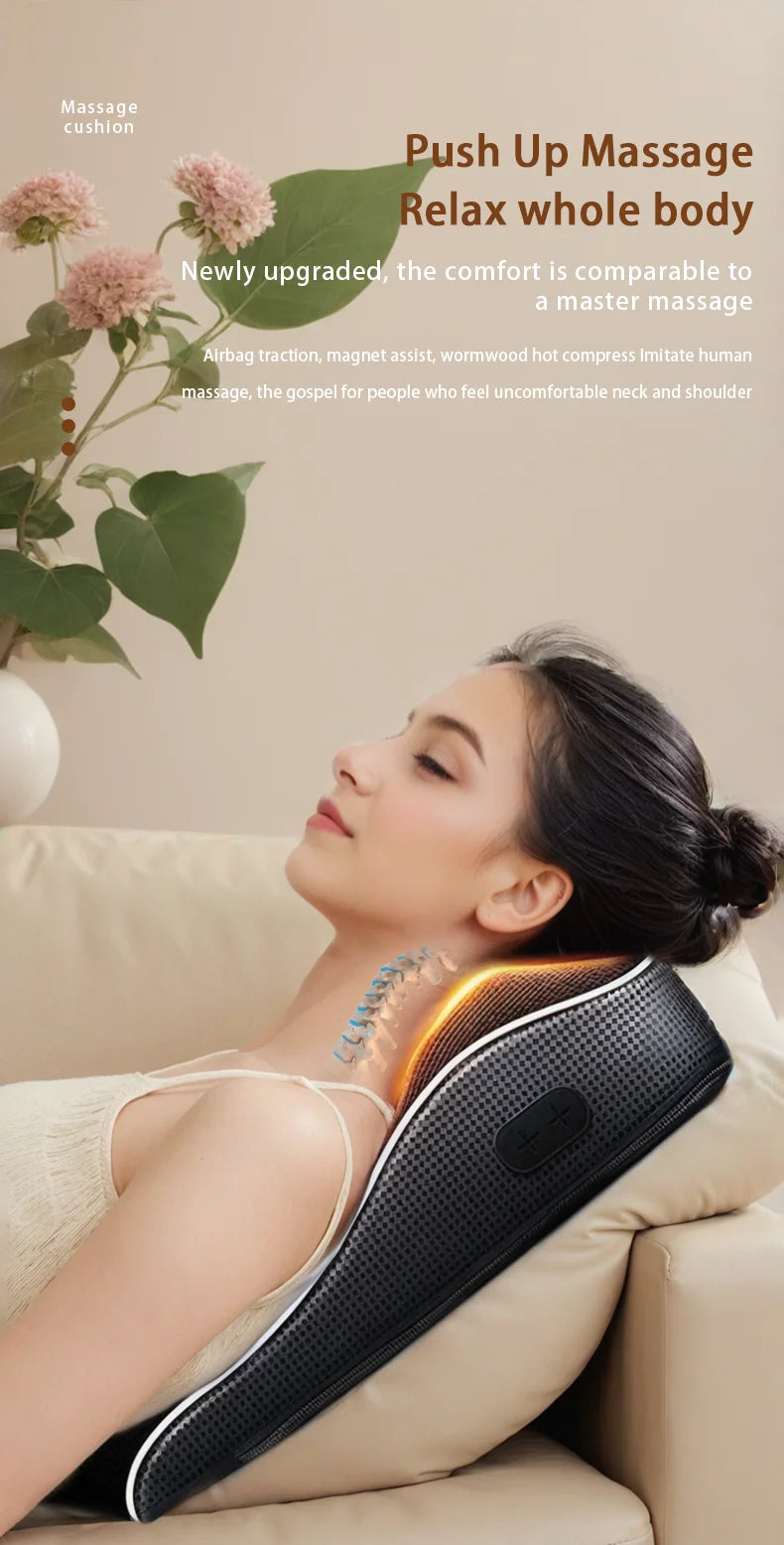 Electric Shiatsu Neck & Back Massager Pillow – Heated Cervical Traction & Vibration Relief for Home, Office & Car