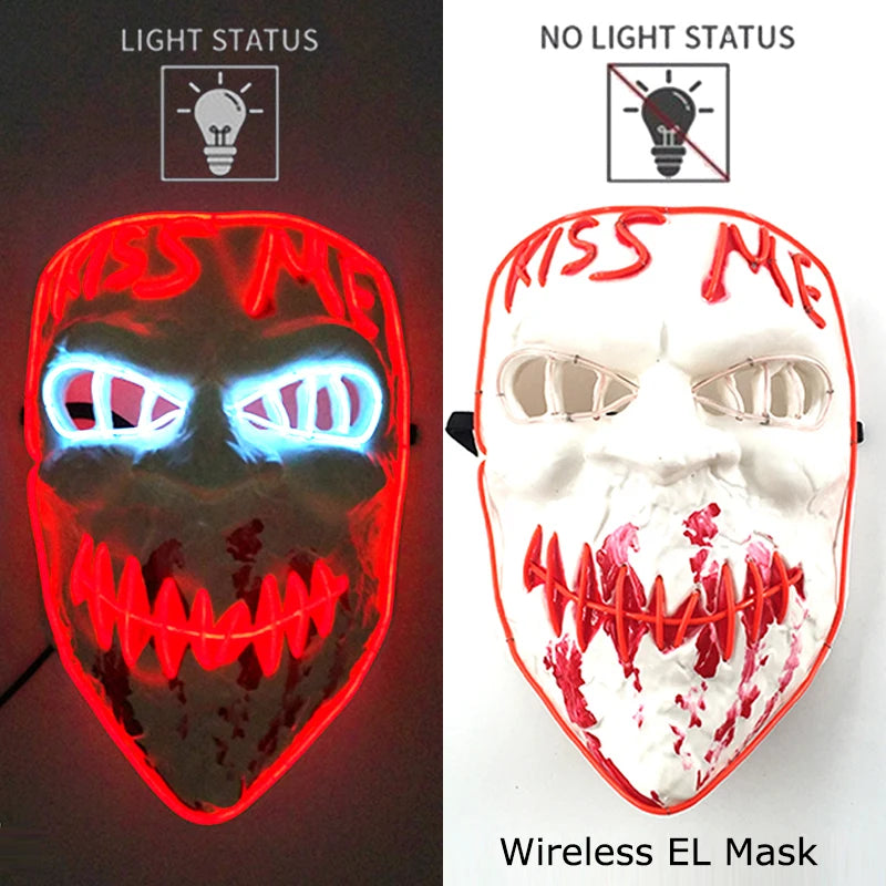 Wireless Neon LED Purge Mask – Glow in the Dark Horror Cosplay Mask for Halloween and Party Dress-Up