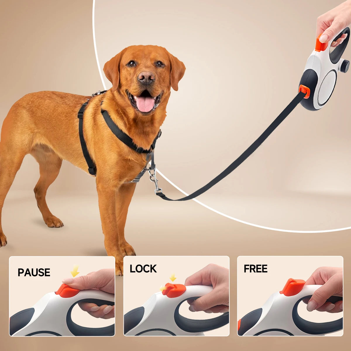 26ft Retractable Dog Leash – Extra Long Walking Leash with Built-In Waste Bag Holder for Comfortable, Safe Dog Walks