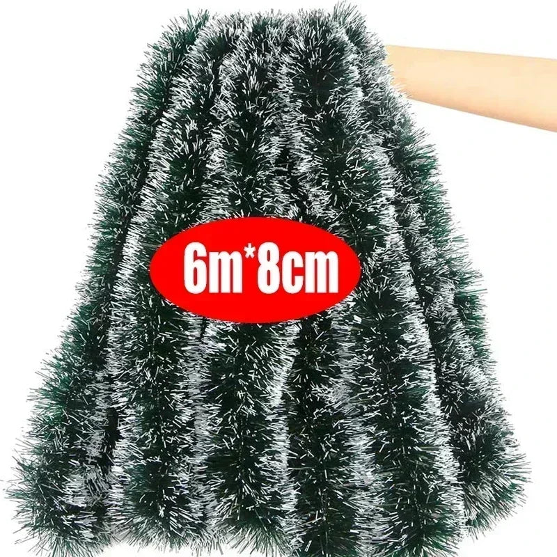 2M Christmas Ribbon Garland – Green PVC Tinsel Cane Ribbon for Tree, Wreath, and Home Holiday Decorations