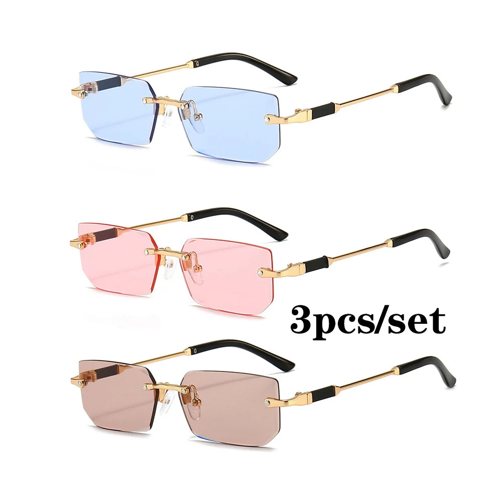 Rimless Rectangle Sunglasses – Trendy Unisex Small Square Shades for Men & Women, UV Protection Fashion Eyewear for Summer Travel