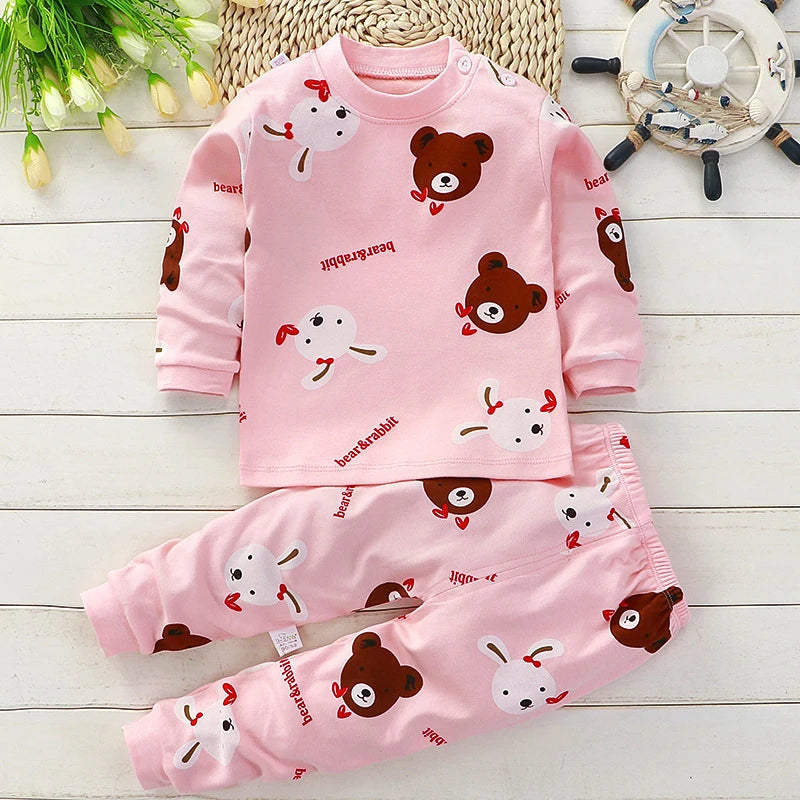 Kids Cotton Pajama Set – Soft Cartoon Long Sleeve Top & Pants for Boys and Girls, Autumn Winter Sleepwear Outfit