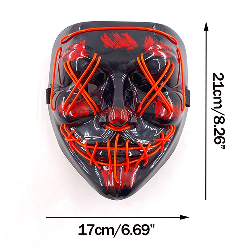 Wireless Neon LED Purge Mask – Glow in the Dark Horror Cosplay Mask for Halloween and Party Dress-Up