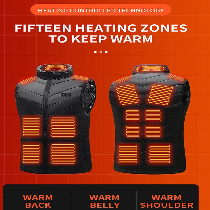 21-Zone Heated Vest – USB Electric Heating Jacket for Men and Women | Graphene Thermal Coat for Winter, Camping and Outdoor Sports