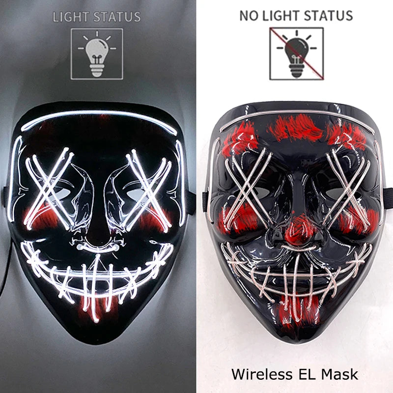Wireless Neon LED Purge Mask – Glow in the Dark Horror Cosplay Mask for Halloween and Party Dress-Up