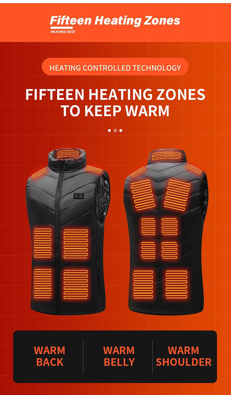 21-Zone Heated Vest – USB Electric Heating Jacket for Men and Women | Graphene Thermal Coat for Winter, Camping and Outdoor Sports