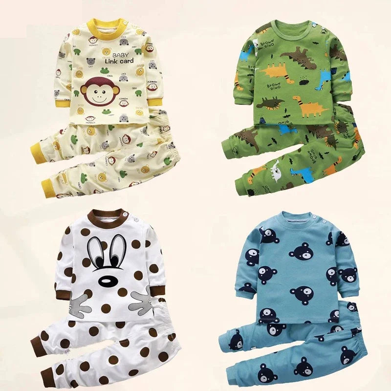 Kids Cotton Pajama Set – Soft Cartoon Long Sleeve Top & Pants for Boys and Girls, Autumn Winter Sleepwear Outfit