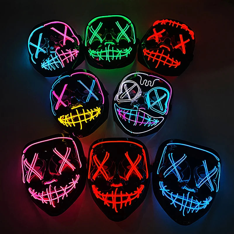 Wireless Neon LED Purge Mask – Glow in the Dark Horror Cosplay Mask for Halloween and Party Dress-Up