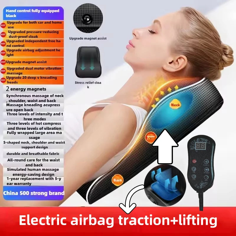 Electric Shiatsu Neck & Back Massager Pillow – Heated Cervical Traction & Vibration Relief for Home, Office & Car
