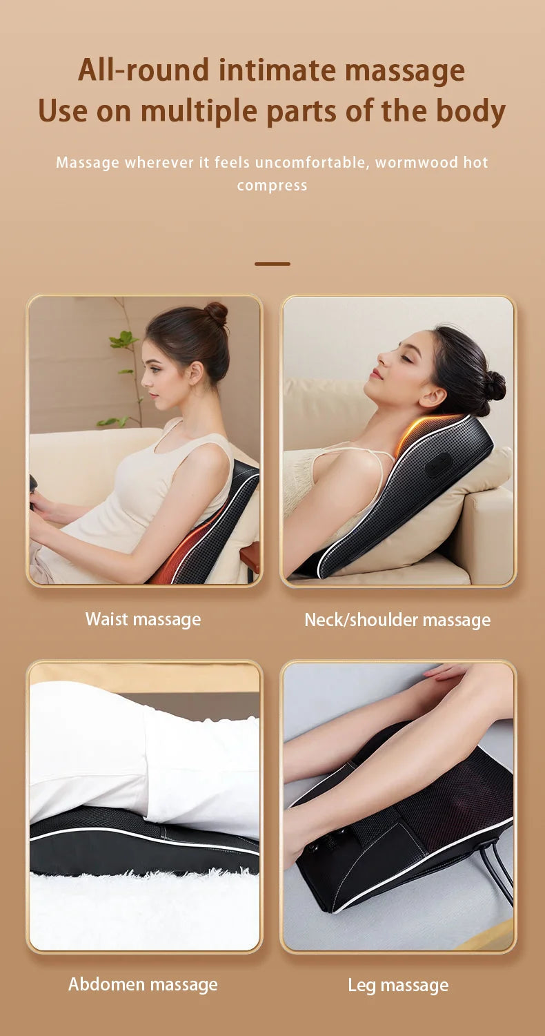Electric Shiatsu Neck & Back Massager Pillow – Heated Cervical Traction & Vibration Relief for Home, Office & Car