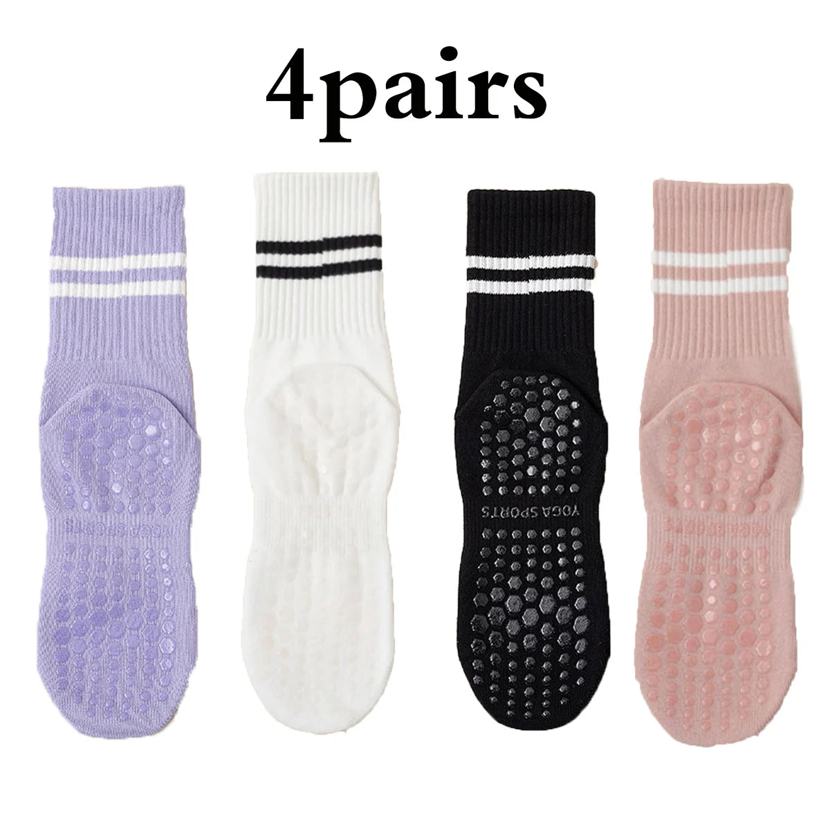 Premium Non-Slip Pilates Socks for Women – 4 Pairs | Yoga, Barre & Workout Grip Socks