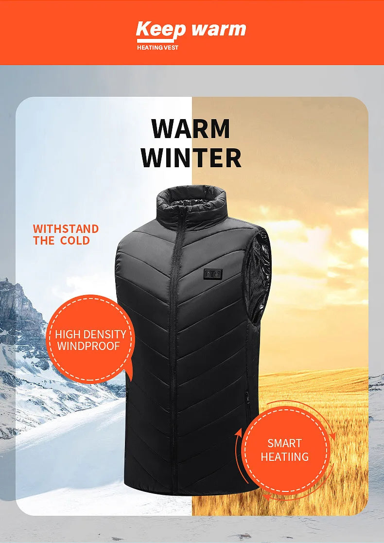 21-Zone Heated Vest – USB Electric Heating Jacket for Men and Women | Graphene Thermal Coat for Winter, Camping and Outdoor Sports