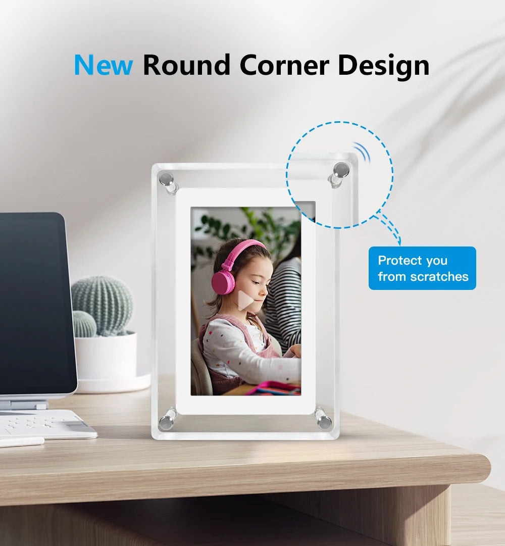 Acrylic Digital Photo Frame – 5 Inch IPS Display, Built-In Battery, 4GB Memory | Portable Digital Picture Frame