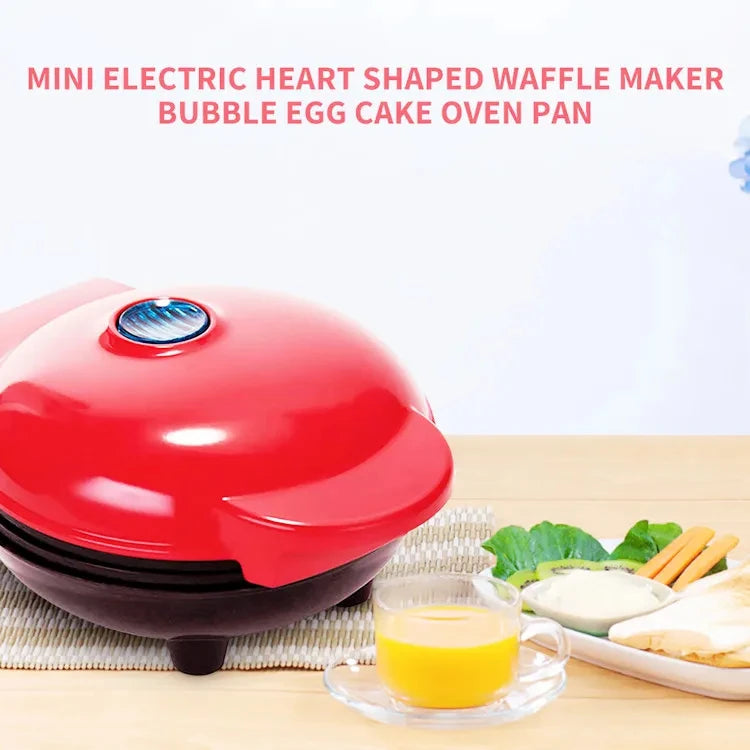 Mini Bubble Waffle Maker – Heart-Shaped Breakfast & Snack Machine for Kids, Parties & Fun Treats (350W)