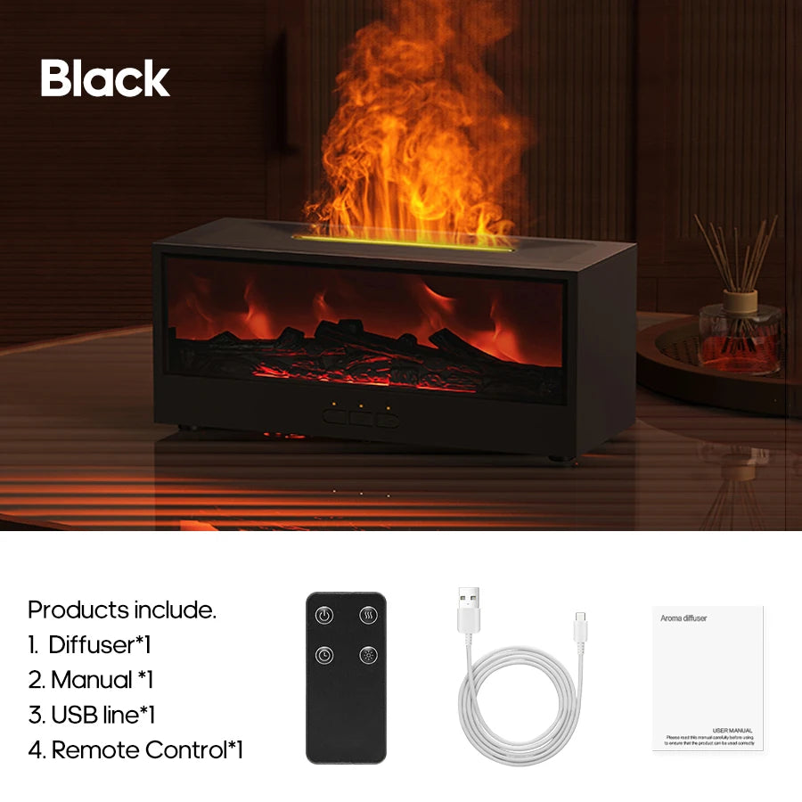 Fireplace Flame Aroma Diffuser – Essential Oil Humidifier with Remote & Colorful Ambient Lights (150ml)