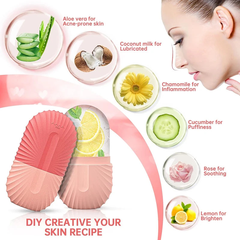 Silicone Ice Face Roller – Reusable Ice Cube Facial Massager for Puffiness, Pore Tightening & Glowing Skin