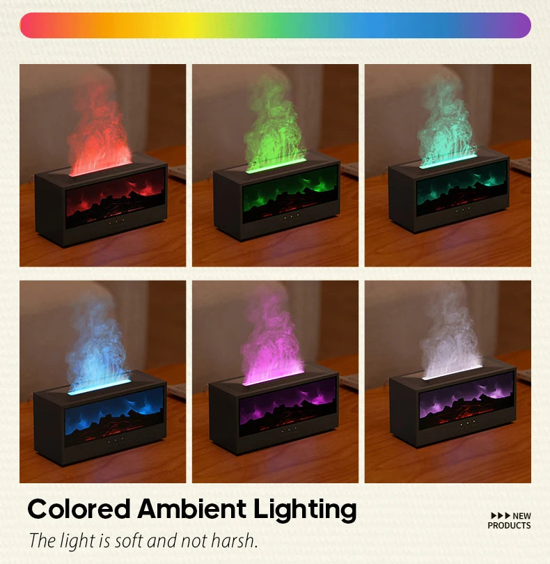 Fireplace Flame Aroma Diffuser – Essential Oil Humidifier with Remote & Colorful Ambient Lights (150ml)