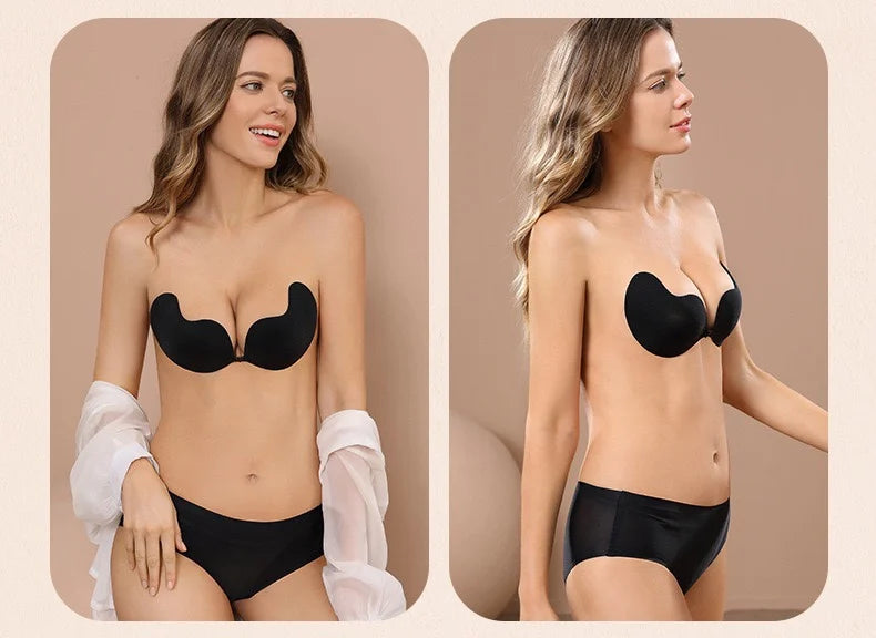 Invisible Push Up Bra – Backless Strapless Self-Adhesive Silicone Bra for Women with Front Closure and Seamless Lift