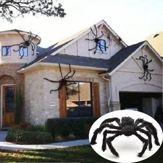 Giant Black Spider Halloween Decoration – Realistic Hairy Spider Prop for Indoor & Outdoor Haunted House and Party Decor (30–200cm)