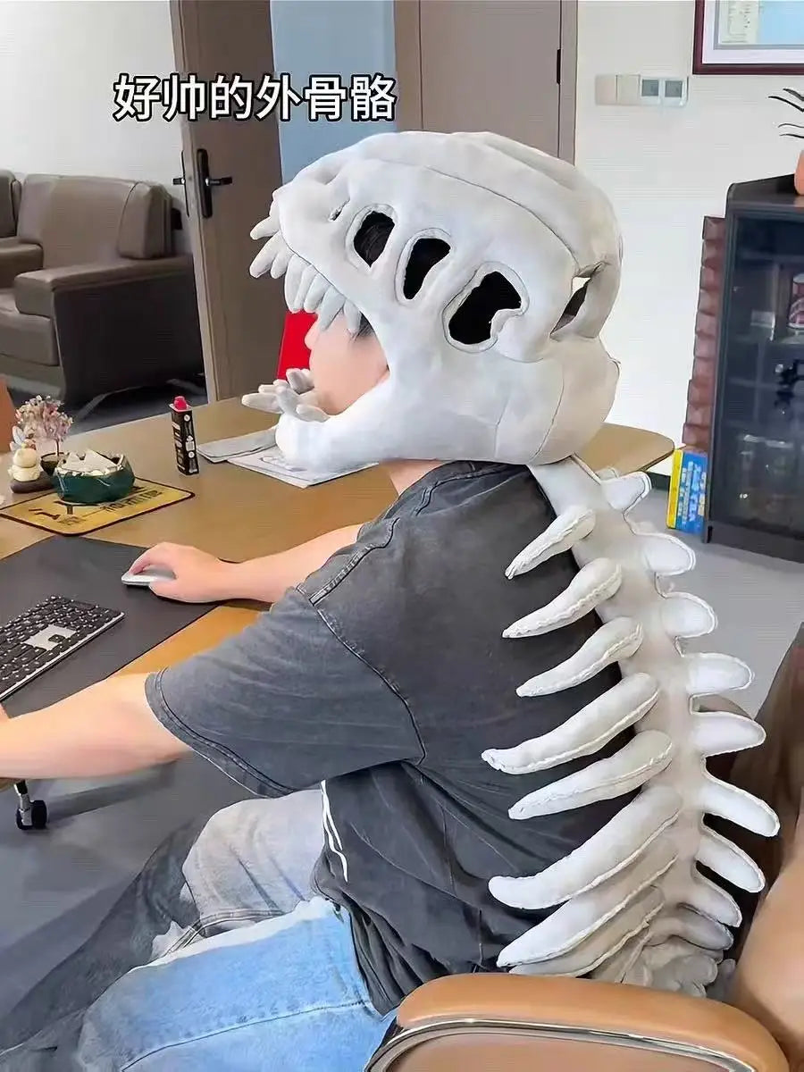 3D Realistic Dinosaur Skeleton Costume – Funny Plush Cosplay Set with Headgear for Dress-Up, Parties and Creative Gifts