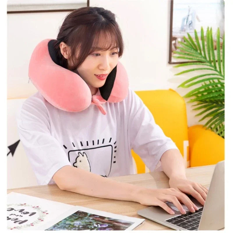 U-Shaped Memory Foam Travel Pillow – Soft Massage Neck Support Cushion for Airplane, Sleep, and Cervical Comfort